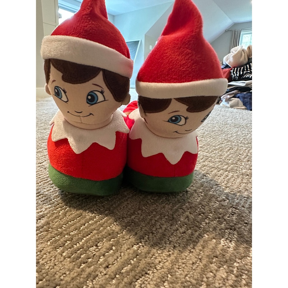 Elf on the Shelf Kids Plush Slippers Red Green Holiday House Shoes Size 7/8